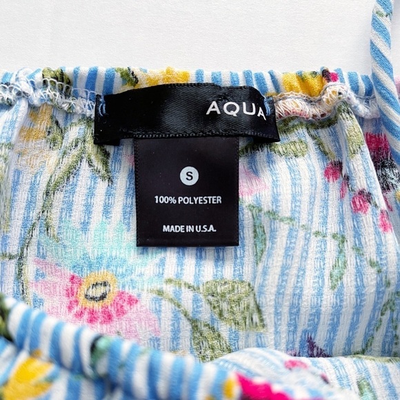 ✨NEW!✨ AQUA  Spring Blue Floral Striped Cinched Waist Romper - Small - Picture 4 of 9